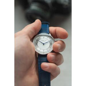 Montre SEDIUS blanc argent - Bracelet cuir bleu S01-SD01-HE02