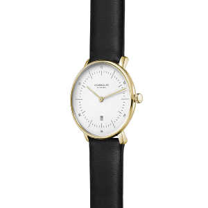 Montre dame NAOS XS blanc or - Bracelet cuir noir S01-ND02-KL08