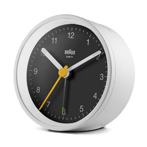 Réveil Braun rond silencieux blanc à cadran noir BC12WB