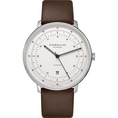 Montre HAMBURG AUTOMATIQUE argenté satiné - Bracelet cuir brun S02-HH10-PR04