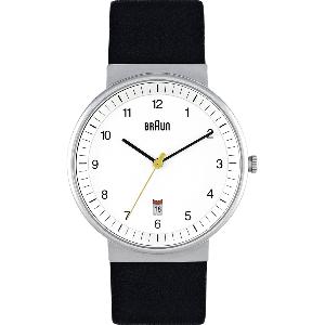 Montre Braun Classic noire et blanche, 40 mm, bracelet cuir, BN0032WHBKG