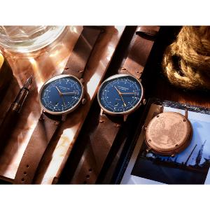 Montre HAMBURG AUTOMATIQUE bleu bronze - Bracelet cuir moka S02-HH27-VI17