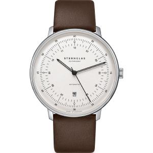 Montre HAMBURG AUTOMATIQUE argenté satiné - Bracelet cuir brun S02-HH10-PR04