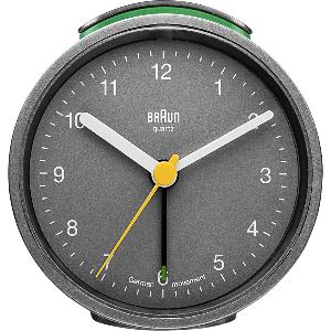 Réveil rond gris Braun avec mouvement silencieux et alarme crescendo, BNC012GYGY