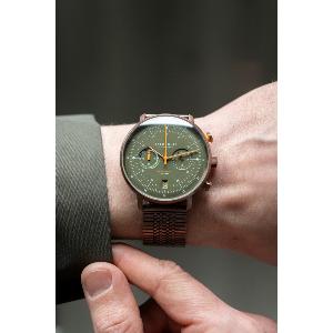 Montre HAMBURG CHRONO dark green bronze - milanais S01-HC35-ME10