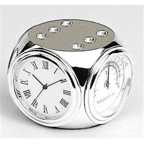 Pendulette quartz argentée en laiton Monaco thermomètre et hygromètre HR100047-2