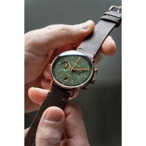 Montre HAMBURG CHRONO dark green bronze - mokka S01-HC35-VI17