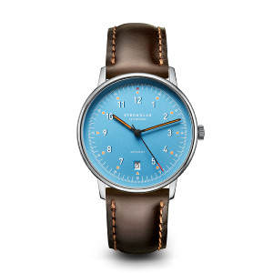 Montre LUMATIK bleue sur cuir brun S02-LM17-BR03