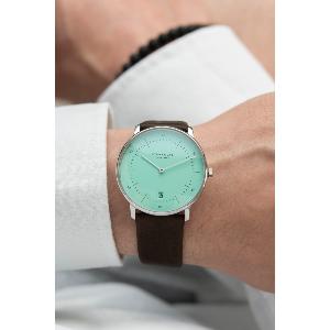 Montre NAOS turquoise - Bracelet cuir marron S01-NA37-PR04