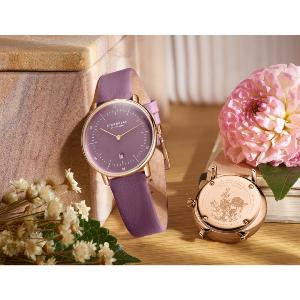 Montre dame NAOS XS EDITION FLORA lavande or rose - Bracelet cuir lavande S01-NDF28-KL15