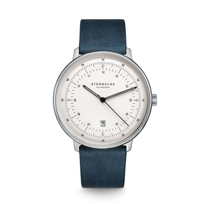 Montre HAMBURG argenté-satiné - Bracelet cuir bleu nuit S01-HH10-VI13