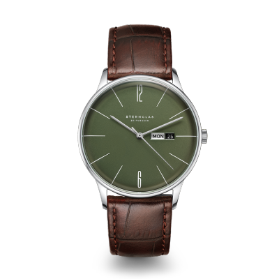 Montre BERLIN olive - cuir brun foncé S01-BE08-HE05