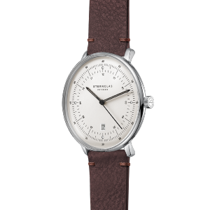 Montre HAMBURG argenté-satiné - Bracelet cuir moka S01-HH10-VI11