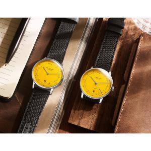 Montre NAOS Edition Yellow argenté-jaune - Bracelet cuir gris S01-NAY23-NY01