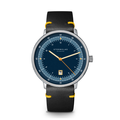 HAMBURG 1911 quartz argenté cuir vintage noir et jaune S01-HHT06-VI22