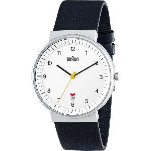 Montre Braun Classic noire et blanche, 40 mm, bracelet cuir, BN0032WHBKG