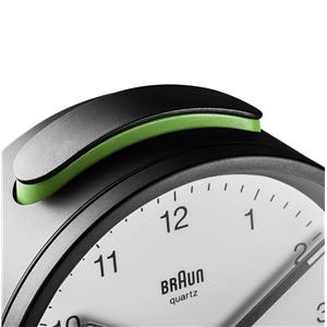 Réveil Braun rond silencieux noir à cadran blanc BC12BW